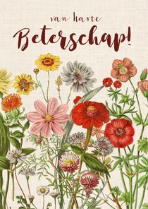 Beterschapskaart met vrolijke vintage bloemen