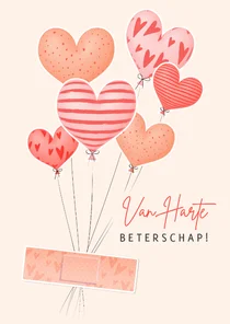 Beterschapskaart opbeurend met pleister en hartjes ballonnen