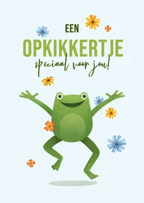 Beterschapskaart opkikkertje bloemetjes kikker dansend