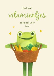 Beterschapskaart opkikkertje vitamientjes kikker fruitmand