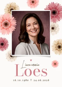 Bidprent herinneringskaart foto gerbera bloemen kleurrijk