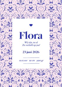 Bijzonder geboortekaartje met vintage patroon in roze blauw