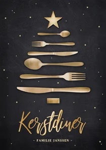 Bijzondere menukaart kerstdiner bestek in kerstboom vorm