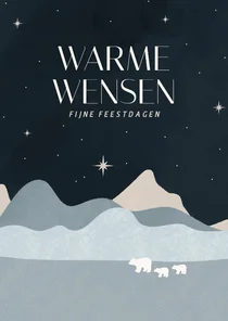 Blauwe kerstkaart landschap met ijsbeertjes en sterren