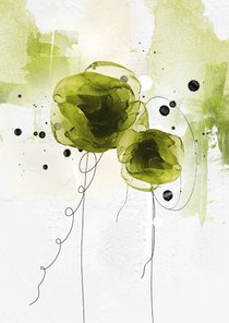 Bloemenkaart bloemen groen aquarel