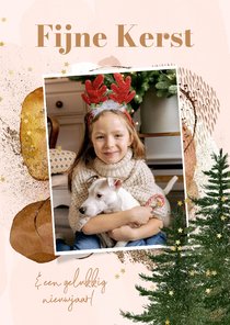 Boho chic fotokaart 1 foto goud kerstboom sterren