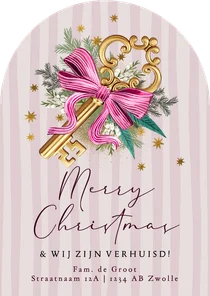 Boogvorm kerst verhuiskaart botanisch sleutel goud strepen