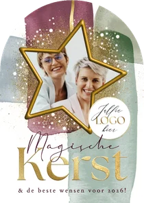 Boogvorm kerstkaart kleurrijk watercolor sterrenstof goud