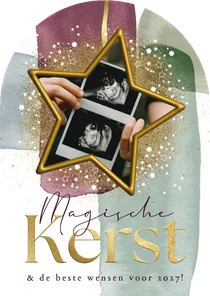 Boogvorm kerstkaart magische kerst sterren goud waterverf