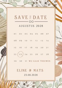 Botanische bohemian Save the Date kaart met kalender