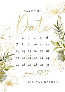 Botanische save the date kaart kalender watercolour goud