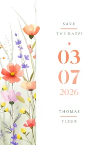 Botanische save the date met aquarel gemengde wilde bloemen