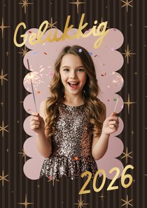 Bruine foto nieuwjaarskaart met sterren en goudfolie