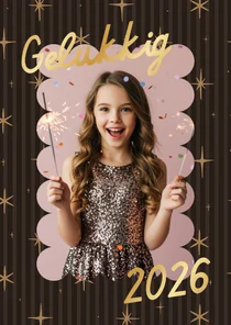 Bruine foto nieuwjaarskaart met sterren en goudfolie