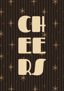 Bruine nieuwjaarskaart cheers streepjes met sterren