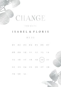 Change the date kaart kalender eucalyptustak in zilver