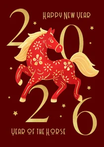 Chinese nieuwjaarskaart paard 2026 sterren goud