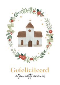 Christelijk felicitatiekaart kerk communie doop illustratie