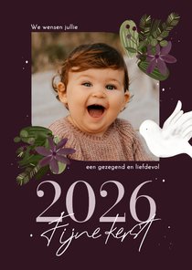 Christelijk fotokaartje kerst in botanische stijl 