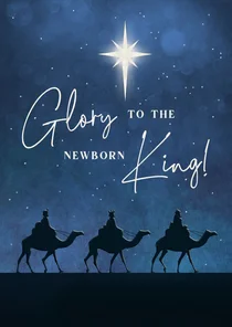 Christelijk kerstkaart met silhouet van de 3 wijzen en ster