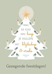 Christelijke kerstkaart met bijbeltekst in kerstboom