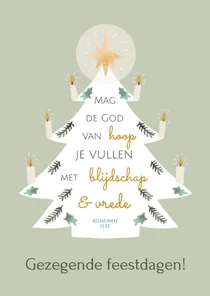 Christelijke kerstkaart met bijbeltekst in kerstboom
