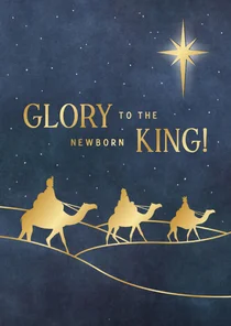 Christelijke kerstkaart met drie wijzen en ster in foliedruk