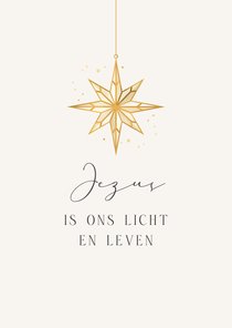 Christelijke kerstkaart ster goud Jezus licht leven