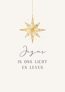 Christelijke kerstkaart ster goud Jezus licht leven