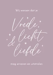 Christelijke kerstkaart vrede licht liefde sterren lila