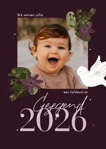 Christelijke nieuwjaarskaart botanisch jaartal en foto