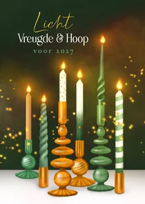 Christelijke nieuwjaarskaart kaarsen licht vreugde hoop god
