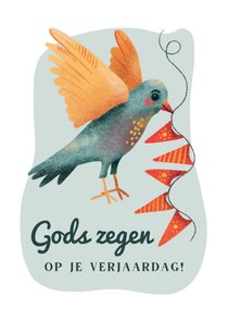 Christelijke verjaardagskaart met vogel en slinger