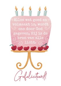 Christelijke verjaardagskaart taart met bijbeltekst