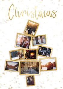 Collage kerstkaart kerstboom wit en goud voor 10 foto's