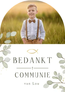 Communie bedankkaart met foto eucalyptus & Ichtus visje