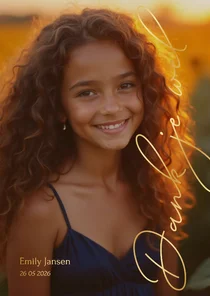 Communie bedankkaart stijlvol met grote foto en foliedruk