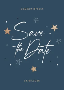 Communie houten sterren save the date uitnodiging stijlvol
