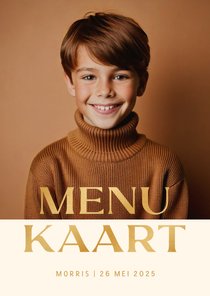 Communie menu fotokaart met goudfolie