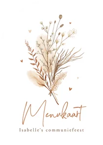 Communie menukaart stijlvol bohemian gedroogde takjes