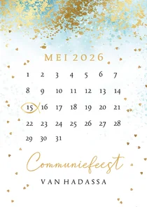Communie save the date kaart waterverf kalender goud