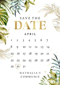 Communie save the date kalender botanisch watercolour goud