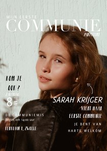 Communie uitnodiging magazine kaart met foto en teksten