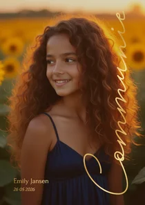 Communie uitnodiging stijlvol met grote foto en foliedruk