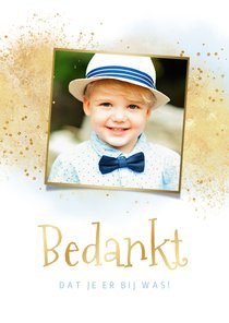 Communiefeest bedankkaart waterverf goud blauw foto