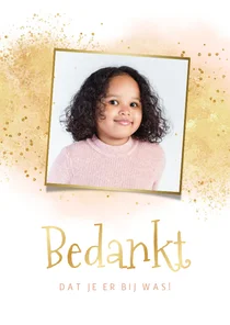 Communiefeest bedankkaart waterverf goud roze hartje
