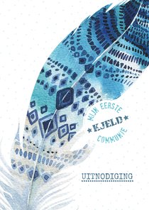 Communiekaart Boho veer indigo-aqua