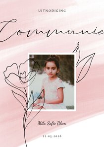 Communiekaart waterverf met lijntekening en foto