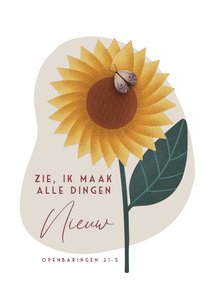 Condoleance kaart met zonnebloem en bijbeltekst