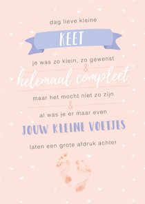 Condoleance kaart voor doodgeboren baby meisje met quote